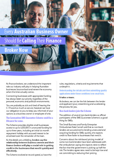 Article - Every Australian Business Owner should be calling their Finance Broker now